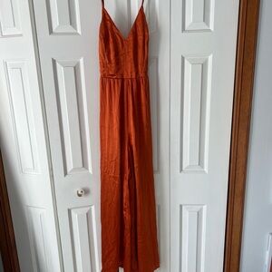 Duboce Rust Orange Satin Wide-Leg Jumpsuit